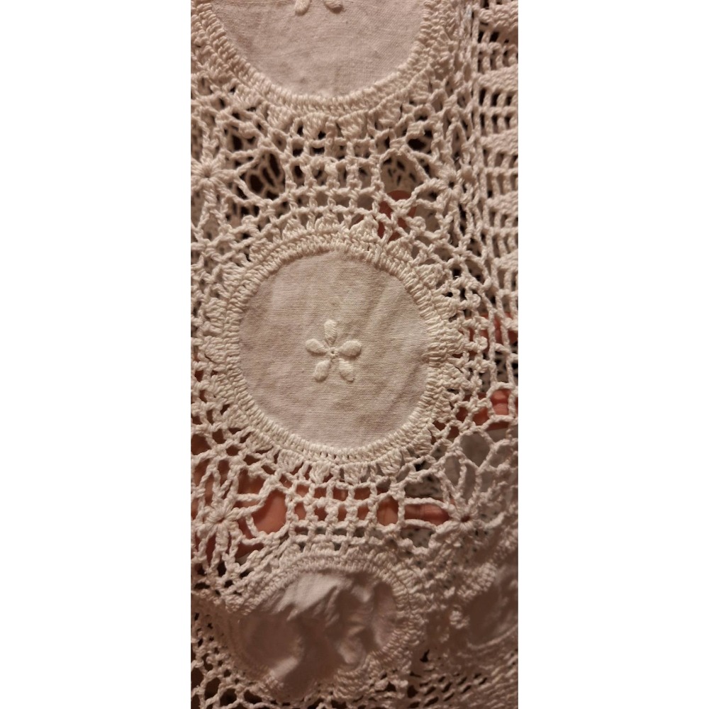 二手家飾, 白色手工鉤針蕾絲花紋桌布-細節圖2
