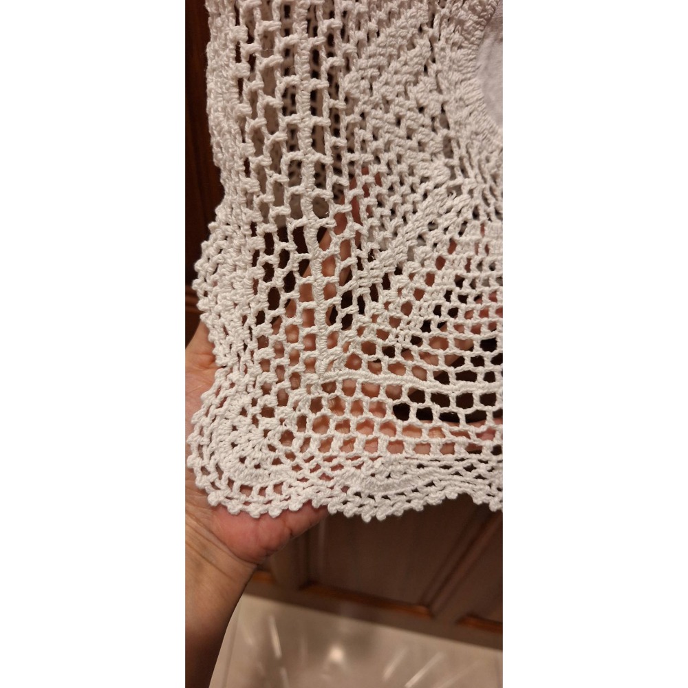 二手家飾, 白色手工鉤針蕾絲花紋桌布-細節圖3