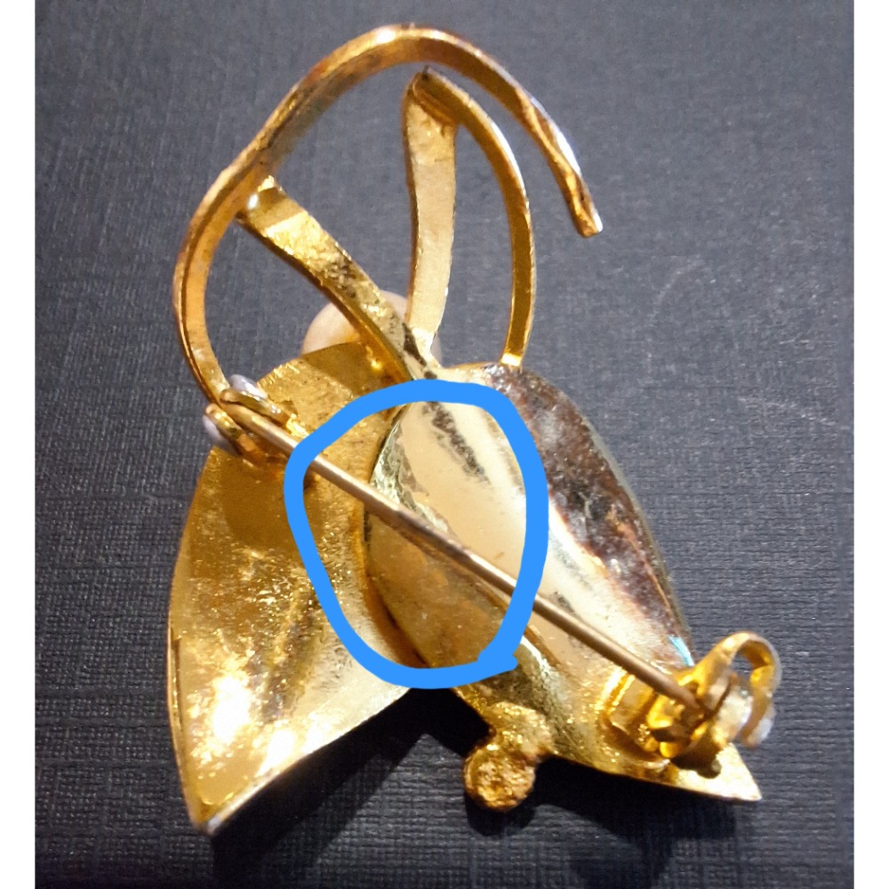 二手商品，金色葉子與珍珠設計的復古胸針-細節圖9