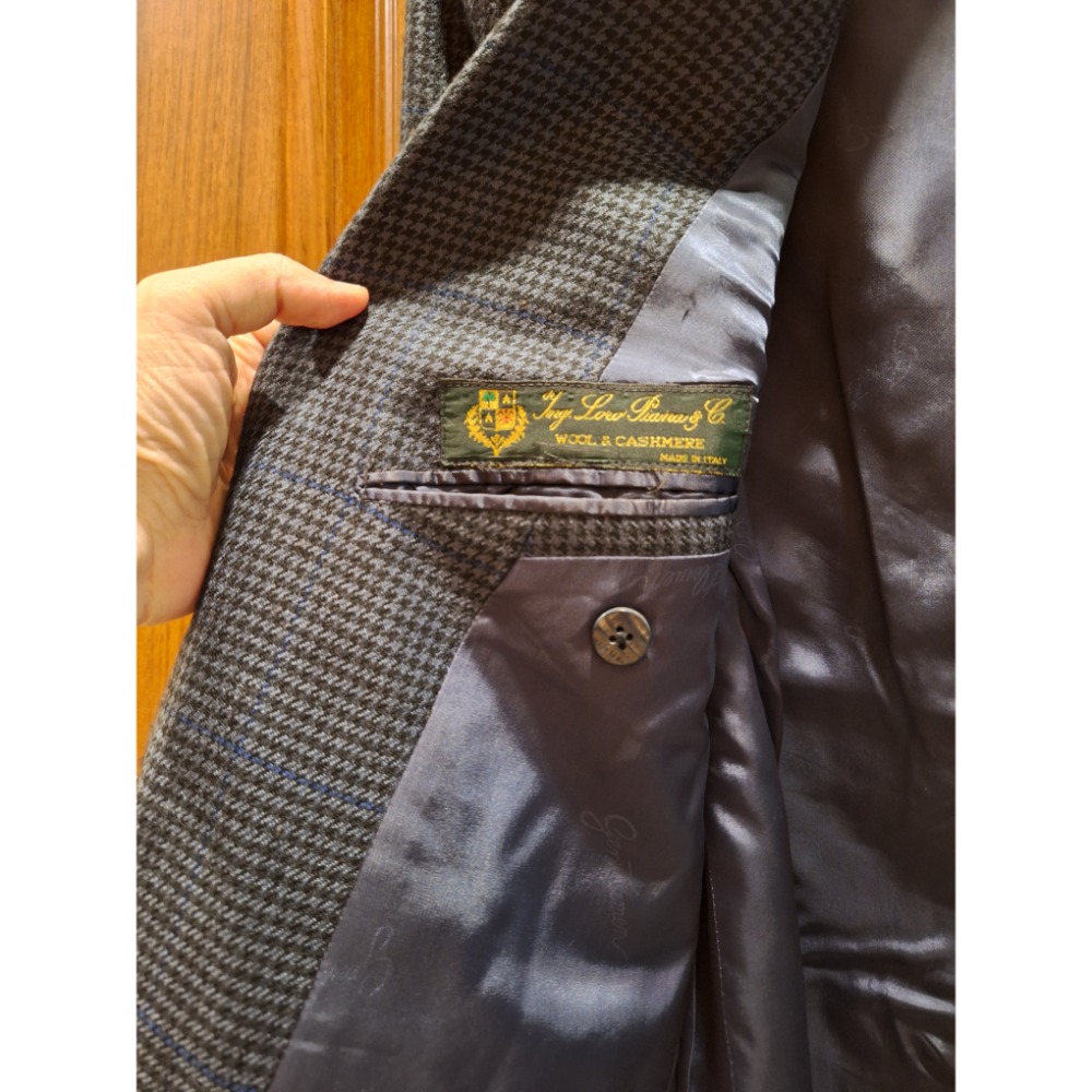 二手男士手工定製千鳥格紋西裝外套，義大利頂級品牌 Loro Piana 羊毛與羊絨混紡面料製作-細節圖4