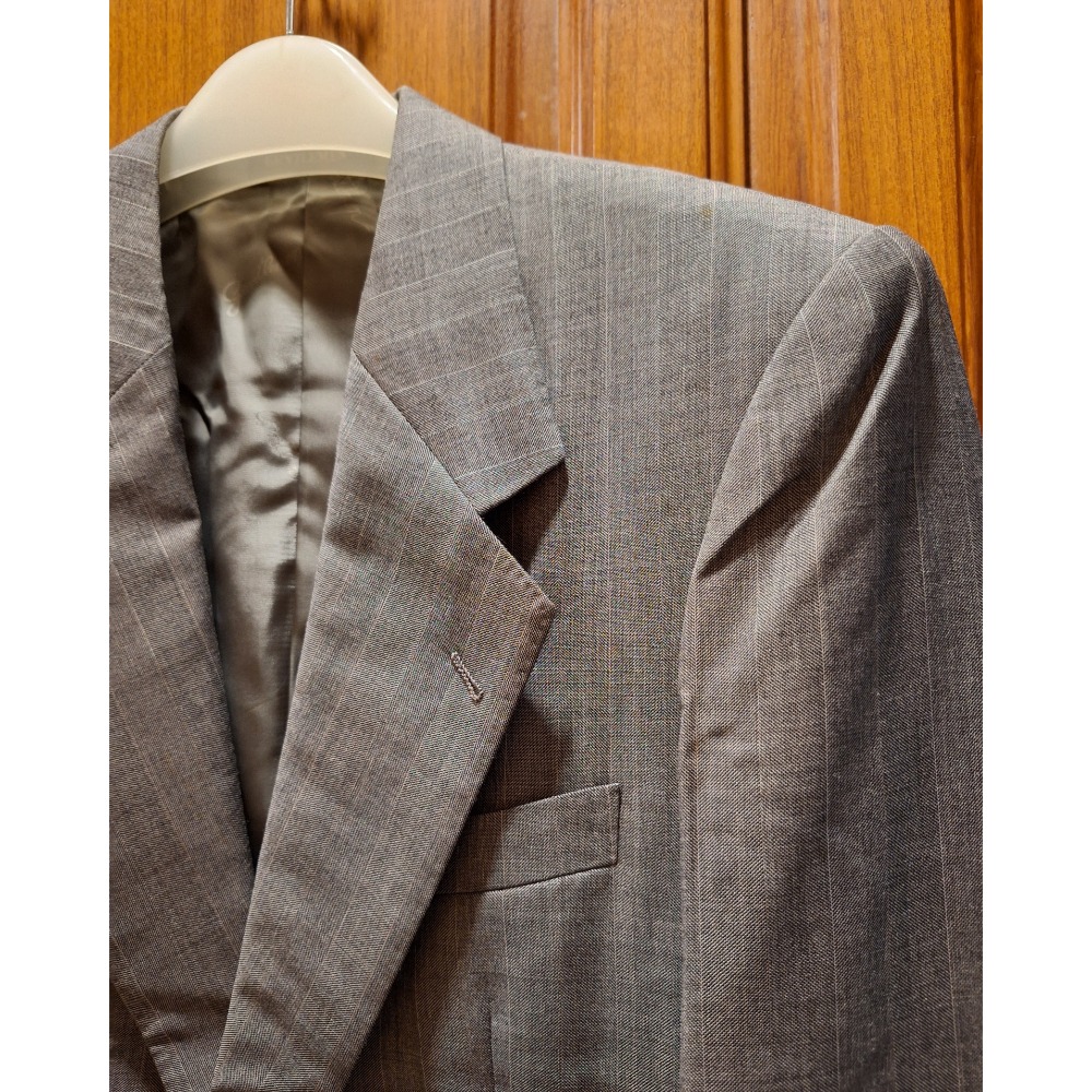 二手男士定製灰色直條紋西裝外套，採用義大利Ermenegildo Zegna Super 100＇s高級羊毛布料-細節圖3