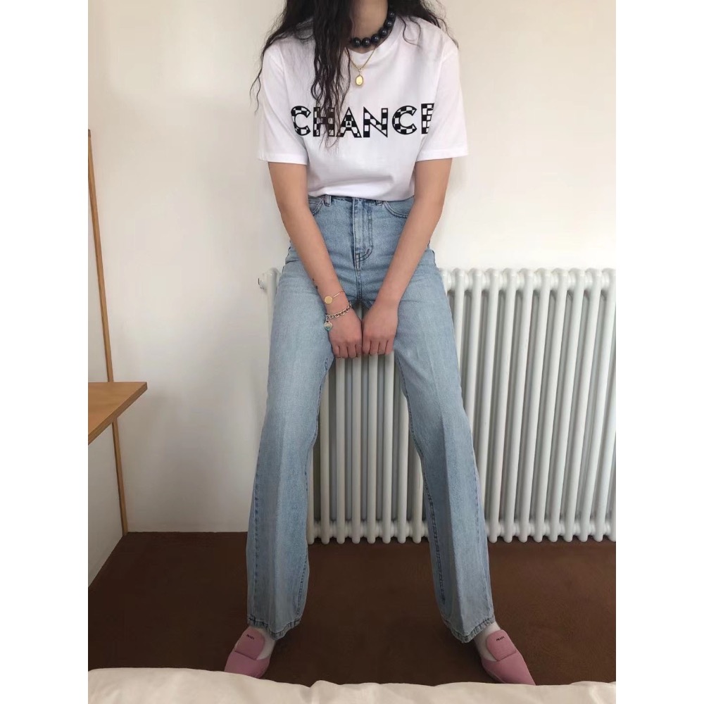 早衣服》2311🍀 T恤 短袖T恤 東大門 韓國INS 時髦棋盤格 方塊英文字母 印花T 簡約時尚 白T 純棉T-細節圖4