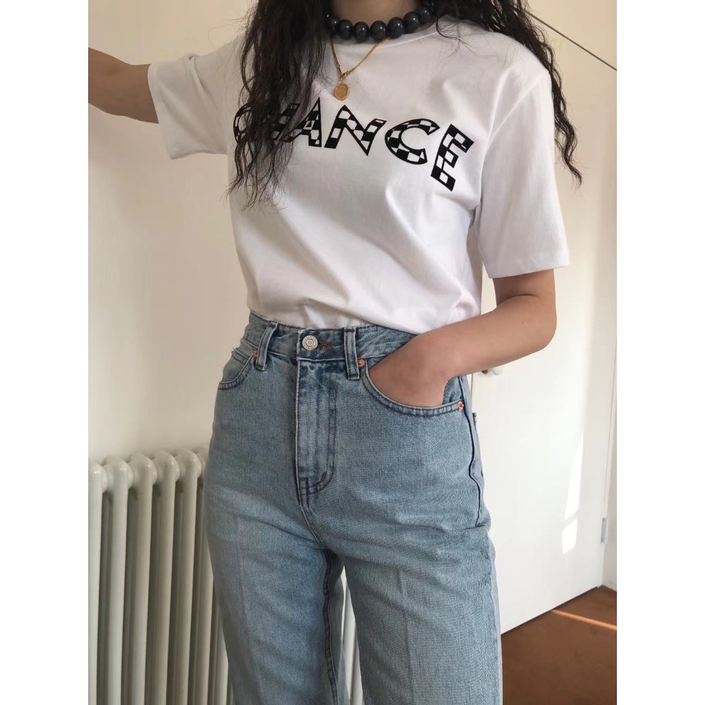 早衣服》2311🍀 T恤 短袖T恤 東大門 韓國INS 時髦棋盤格 方塊英文字母 印花T 簡約時尚 白T 純棉T-細節圖7