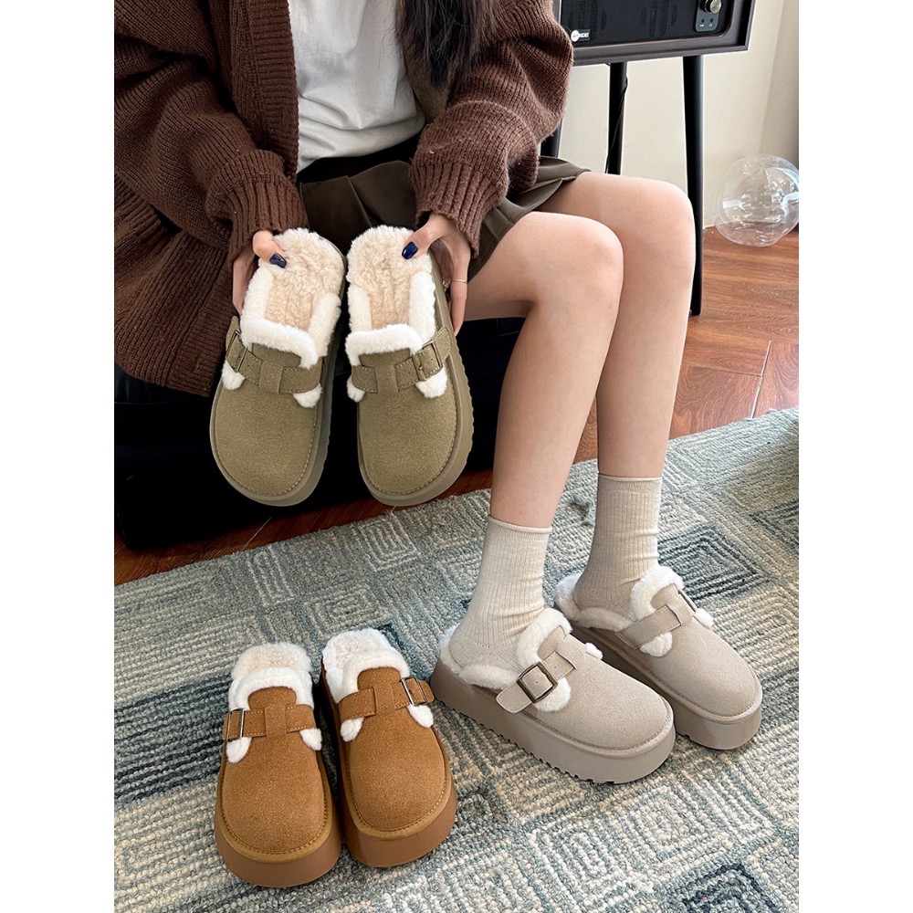 ￼毛毛拖鞋 炸出毛 厚底鞋 女鞋 毛毛勃肯鞋 加絨 保暖 包頭 半拖鞋 1818# 早衣服》⛄️2412-細節圖2