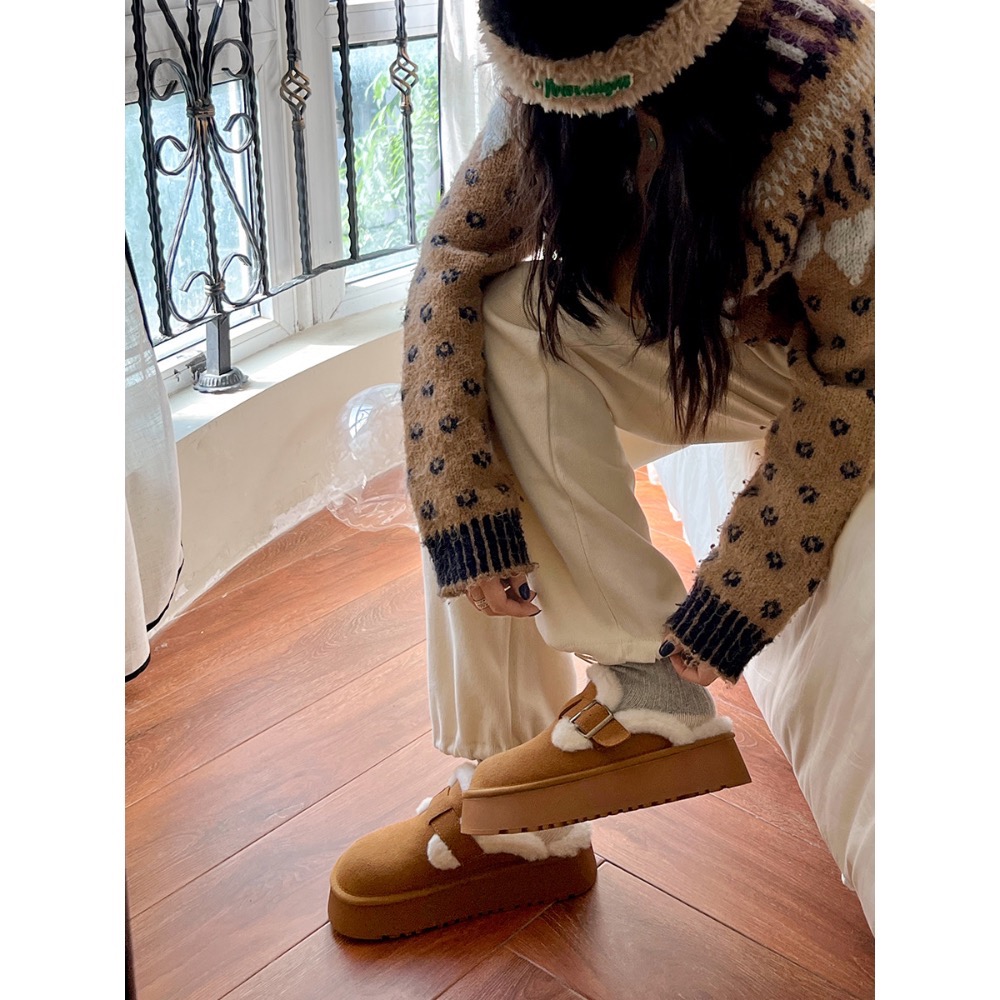 ￼毛毛拖鞋 炸出毛 厚底鞋 女鞋 毛毛勃肯鞋 加絨 保暖 包頭 半拖鞋 1818# 早衣服》⛄️2412-細節圖3