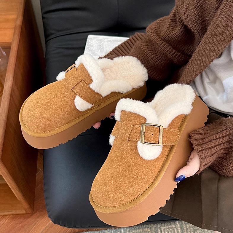 ￼毛毛拖鞋 炸出毛 厚底鞋 女鞋 毛毛勃肯鞋 加絨 保暖 包頭 半拖鞋 1818# 早衣服》⛄️2412-細節圖4