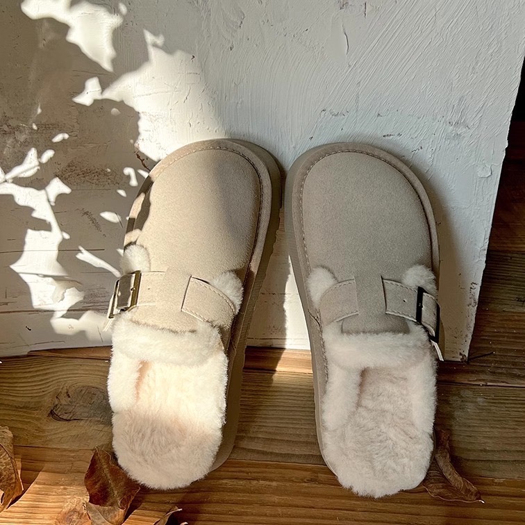 ￼毛毛拖鞋 炸出毛 厚底鞋 女鞋 毛毛勃肯鞋 加絨 保暖 包頭 半拖鞋 1818# 早衣服》⛄️2412-細節圖6