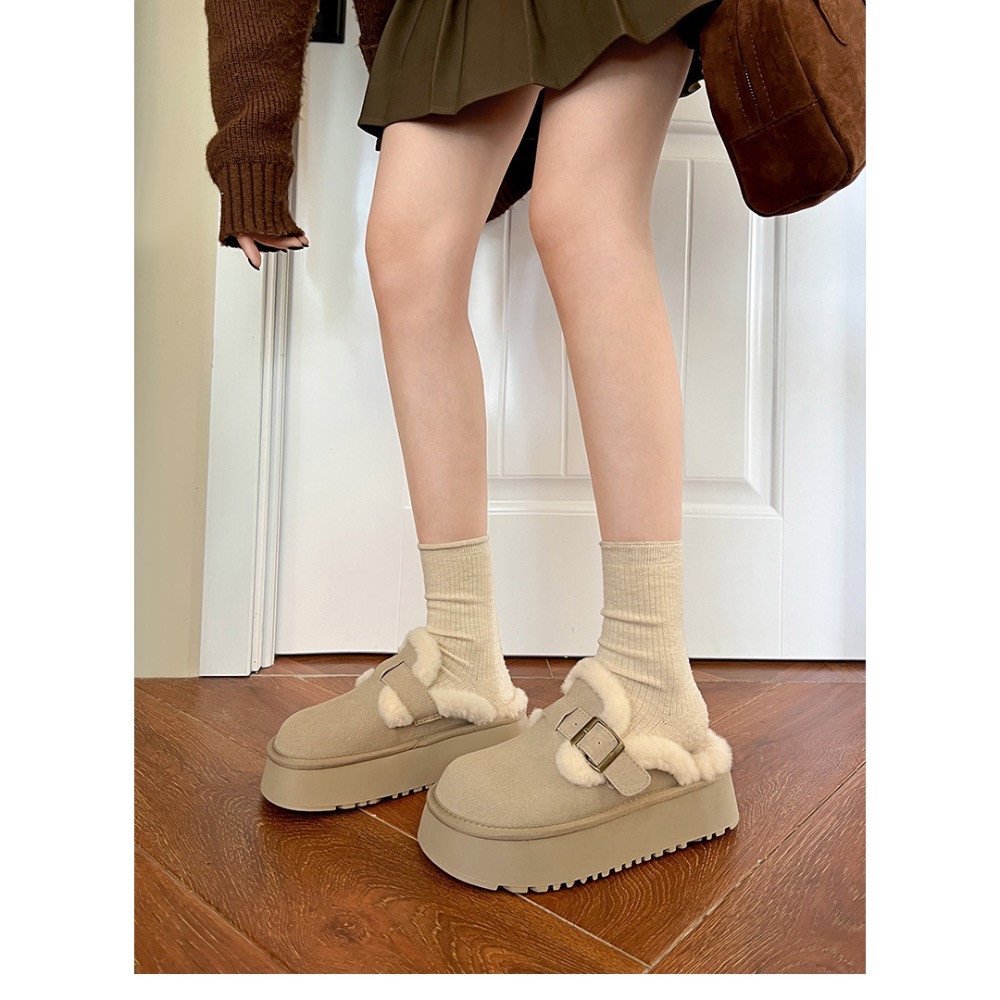 ￼毛毛拖鞋 炸出毛 厚底鞋 女鞋 毛毛勃肯鞋 加絨 保暖 包頭 半拖鞋 1818# 早衣服》⛄️2412-細節圖7