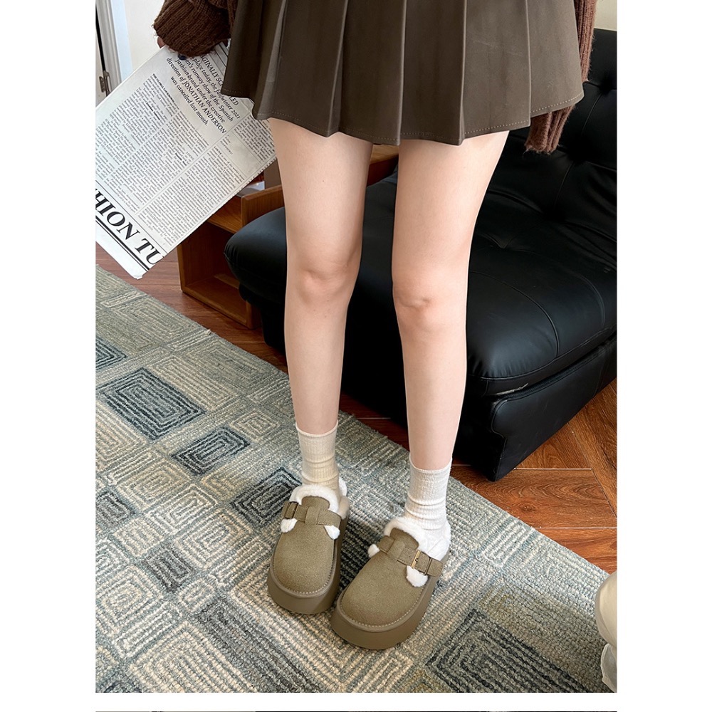 ￼毛毛拖鞋 炸出毛 厚底鞋 女鞋 毛毛勃肯鞋 加絨 保暖 包頭 半拖鞋 1818# 早衣服》⛄️2412-細節圖8