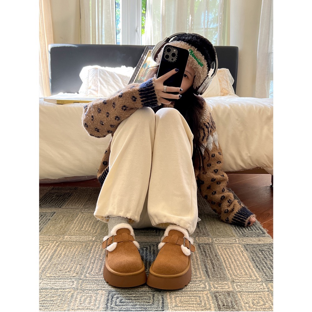 ￼毛毛拖鞋 炸出毛 厚底鞋 女鞋 毛毛勃肯鞋 加絨 保暖 包頭 半拖鞋 1818# 早衣服》⛄️2412-細節圖9
