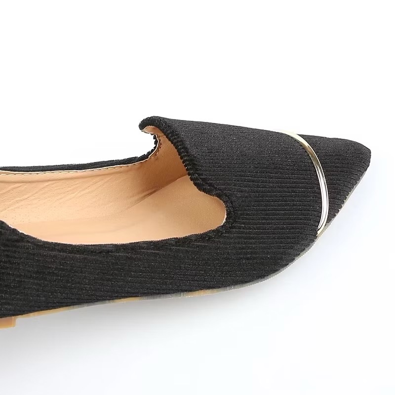 全新 清倉｜現🔥 尖頭平底鞋 絨面平底鞋 樂福鞋 復古百搭英倫風尖頭天鵝絨燈芯絨條紋平底鞋樂福鞋 鞋子清倉🎉 早衣服-細節圖3