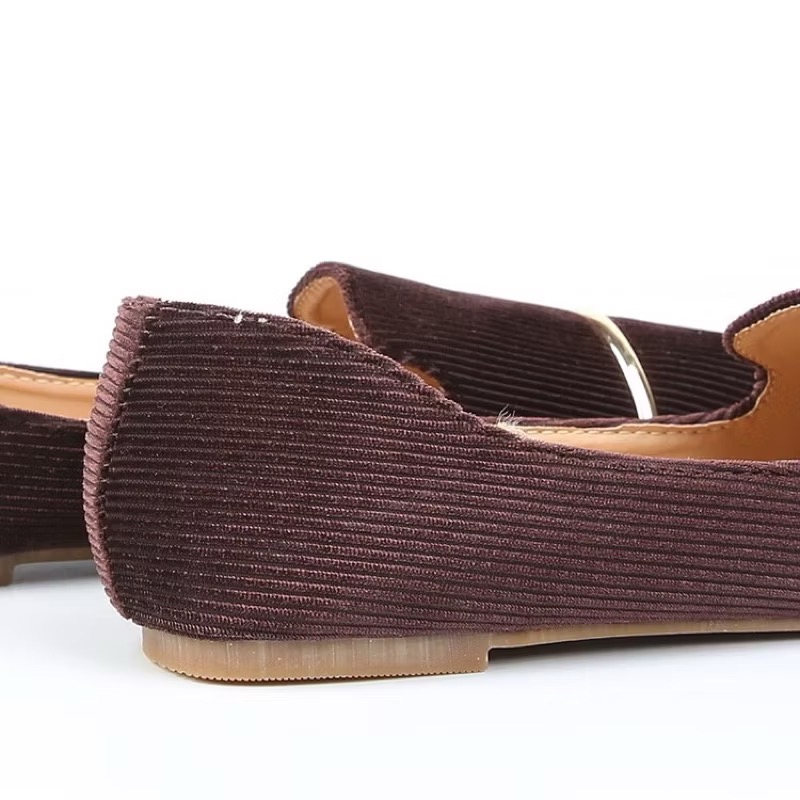 全新 清倉｜現🔥 尖頭平底鞋 絨面平底鞋 樂福鞋 復古百搭英倫風尖頭天鵝絨燈芯絨條紋平底鞋樂福鞋 鞋子清倉🎉 早衣服-細節圖4