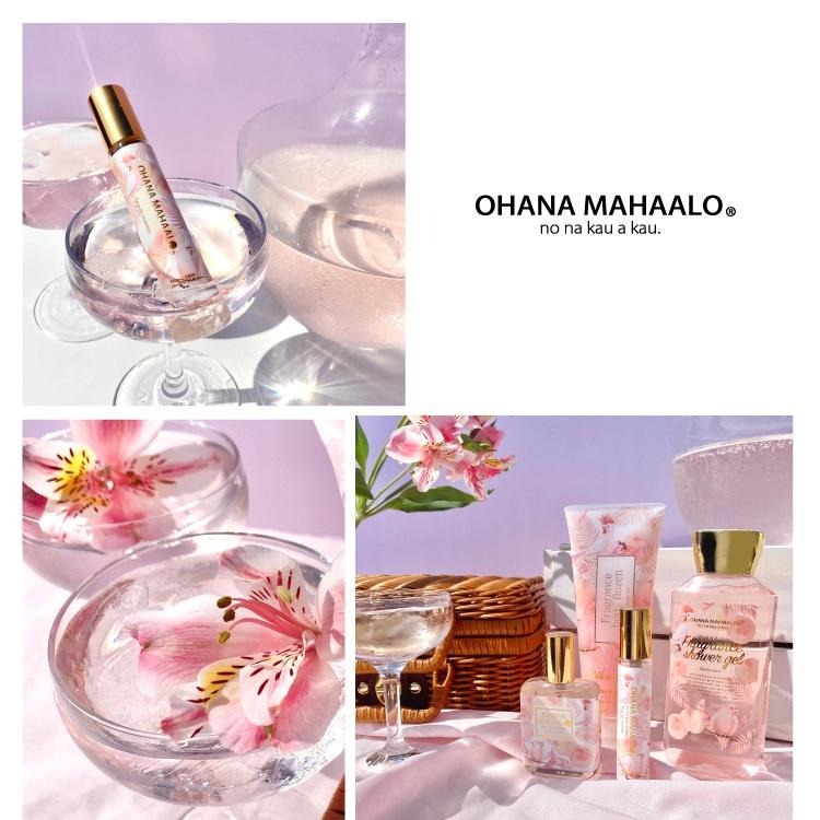 OHANA MAHAALO 粉紅鸚桃淡香水筆小香(10ml)香水(30ml)冰沙乳液(140g)沐浴冰沙乳液(240g)-細節圖6
