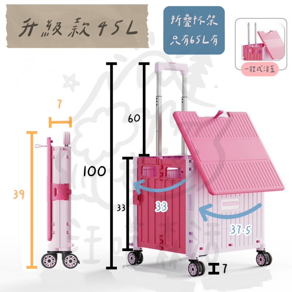 【汪喵森活】 4色 折疊購物車 含蓋板 輕量可水洗 4輪萬向輪 折疊推車 寵物推車 露營推車 買菜車 手推車 置物推車-細節圖9