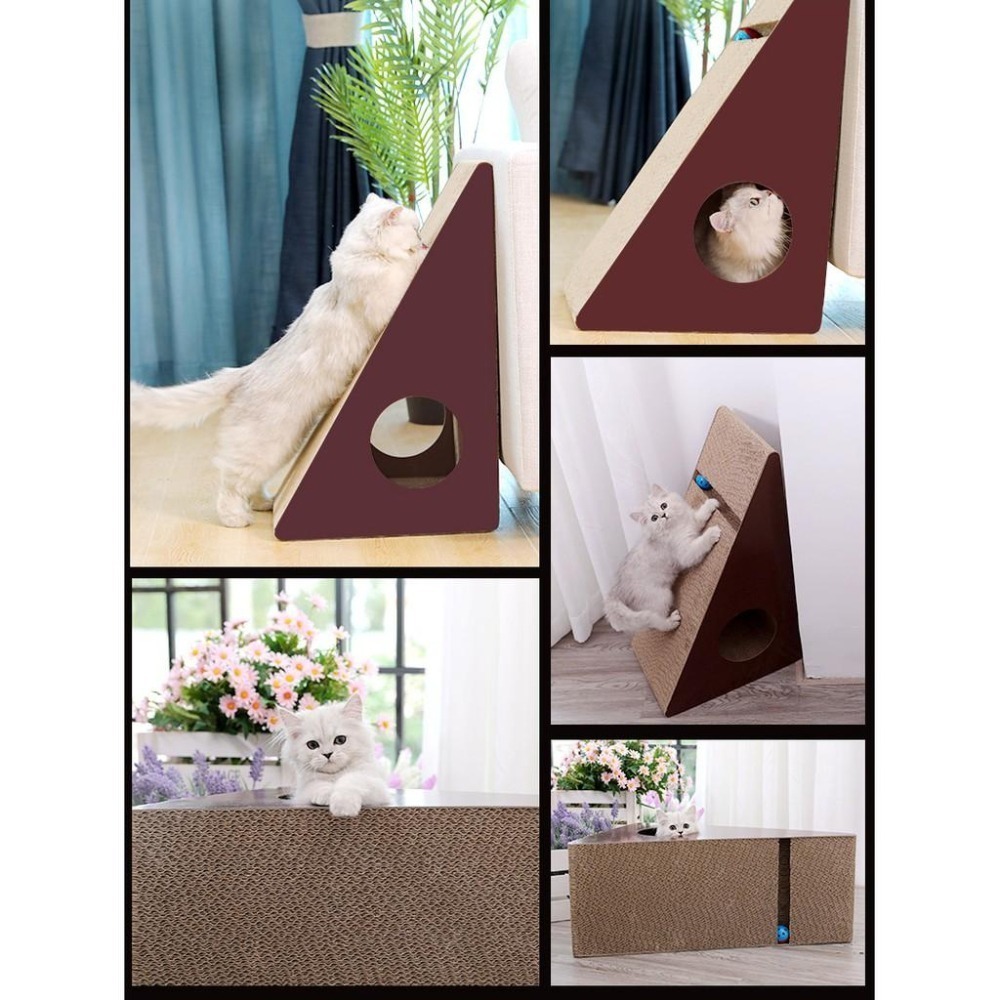 【汪喵森活】 三角型 貓抓板 三角貓抓板 挖洞 鈴鐺球 瓦楞紙 貓用 磨爪 貓草 大貓抓板 貓咪用品 貓玩具 大型貓抓板-細節圖4