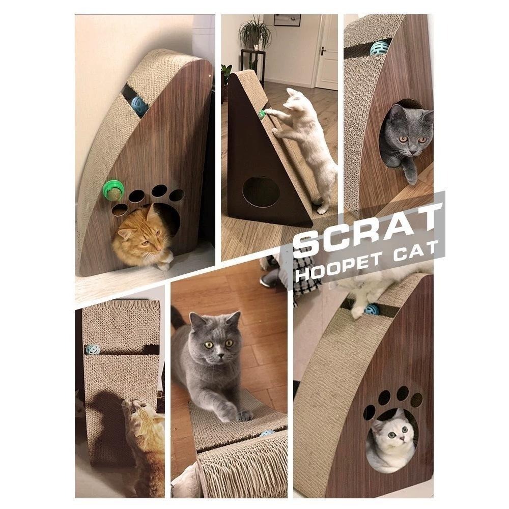 【汪喵森活】 三角型 貓抓板 三角貓抓板 挖洞 鈴鐺球 瓦楞紙 貓用 磨爪 貓草 大貓抓板 貓咪用品 貓玩具 大型貓抓板-細節圖7