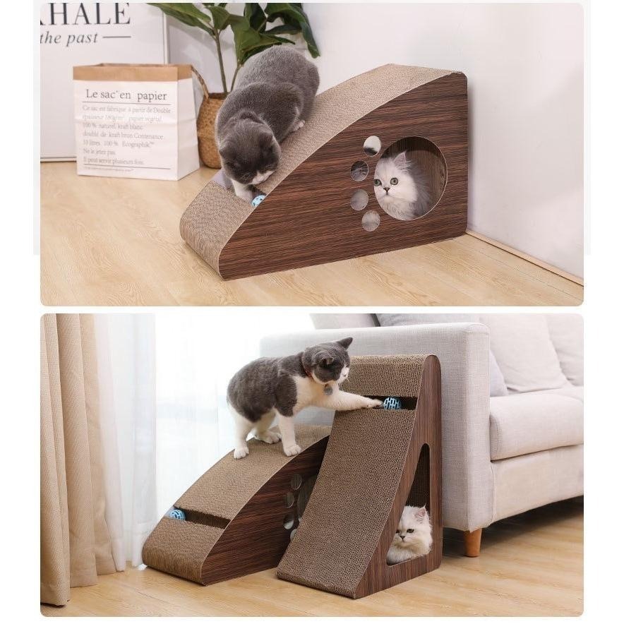 【汪喵森活】 三角型 貓抓板 三角貓抓板 挖洞 鈴鐺球 瓦楞紙 貓用 磨爪 貓草 大貓抓板 貓咪用品 貓玩具 大型貓抓板-細節圖8