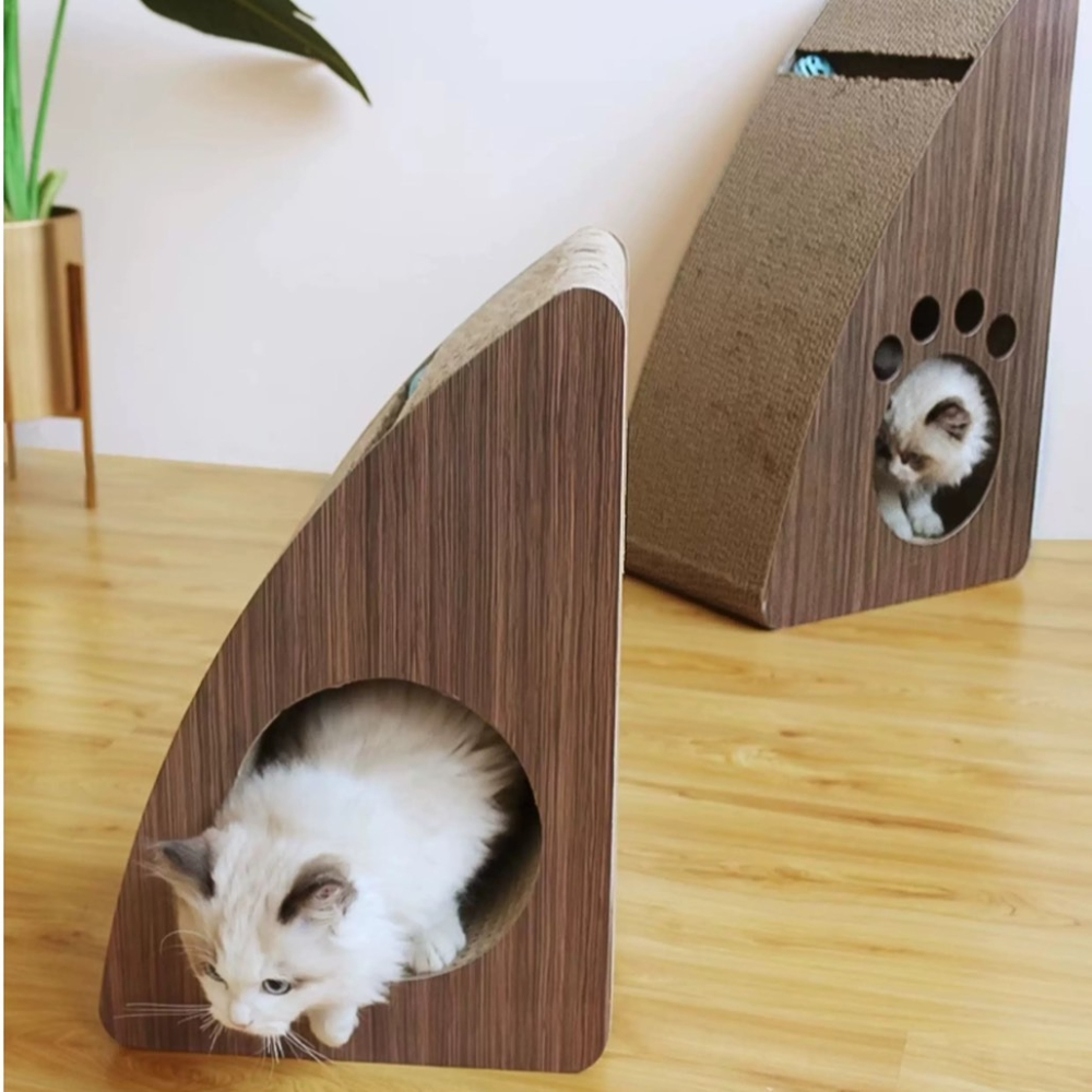 【汪喵森活】 三角型 貓抓板 三角貓抓板 挖洞 鈴鐺球 瓦楞紙 貓用 磨爪 貓草 大貓抓板 貓咪用品 貓玩具 大型貓抓板-細節圖11