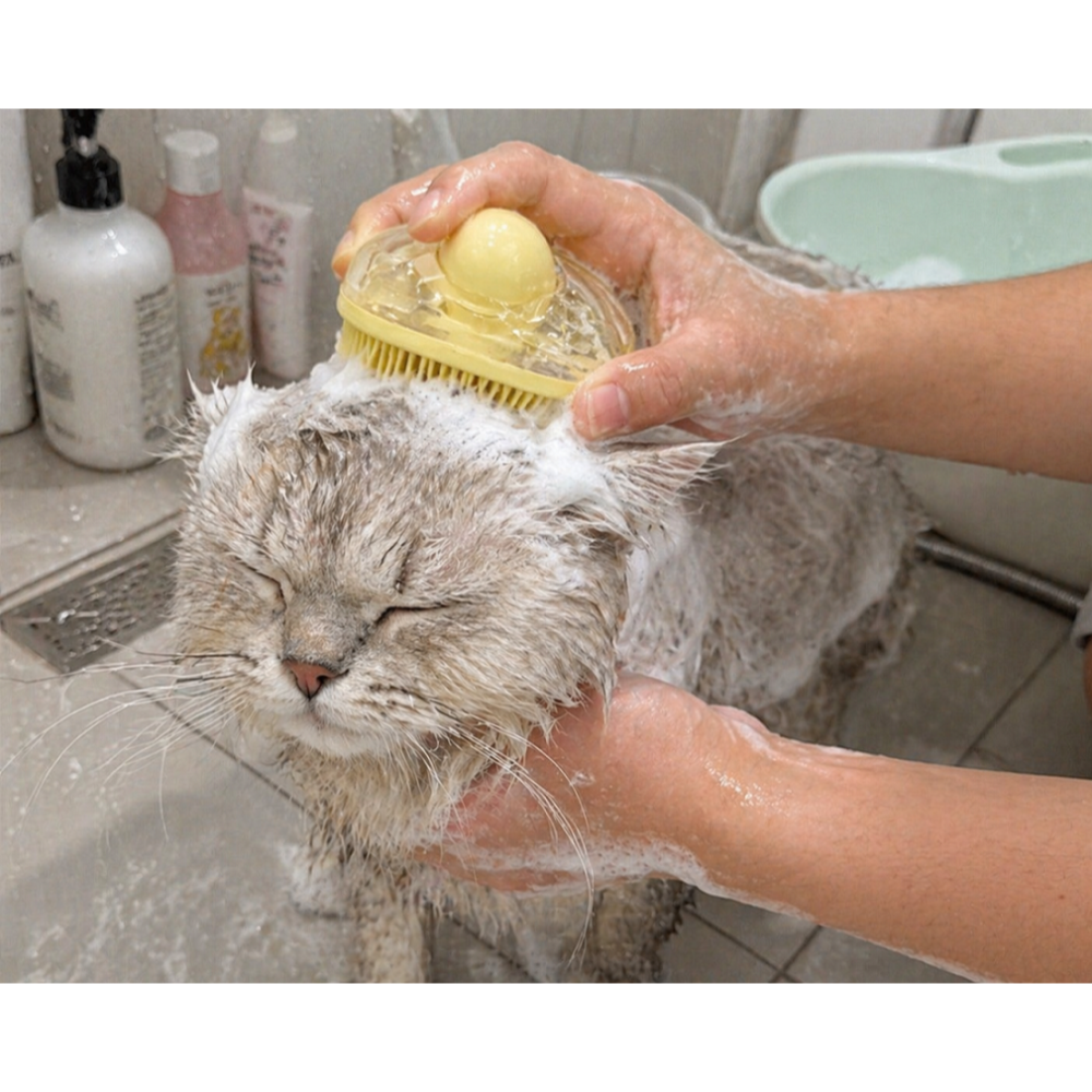 【汪喵森活】 可裝沐浴乳洗澡刷 洗澡刷 洗澡神器 寵物洗澡刷 寵物洗澡 澡刷 狗洗澡 寵物澡刷 沐浴刷 按摩刷 人寵皆可-細節圖5