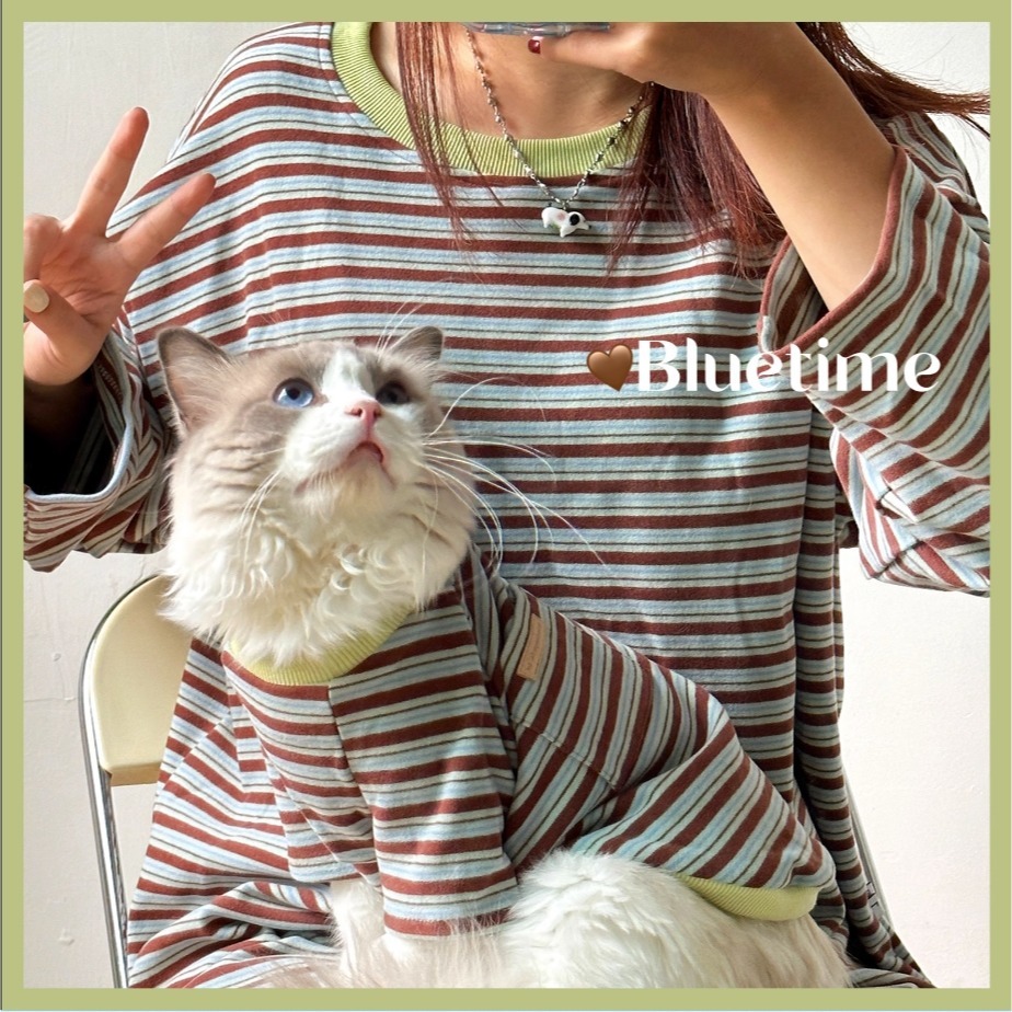 【汪喵森活】4色經典條紋衣 寵物親子裝 開岔下擺 母女裝 父子裝 寵物衣服 秋冬服飾 狗衣服 小型犬服飾 春秋款 貓咪-細節圖3