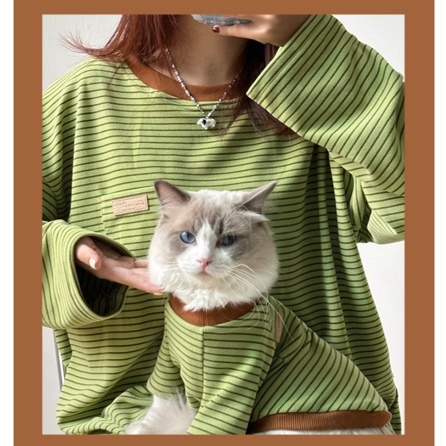 【汪喵森活】4色經典條紋衣 寵物親子裝 開岔下擺 母女裝 父子裝 寵物衣服 秋冬服飾 狗衣服 小型犬服飾 春秋款 貓咪-細節圖6