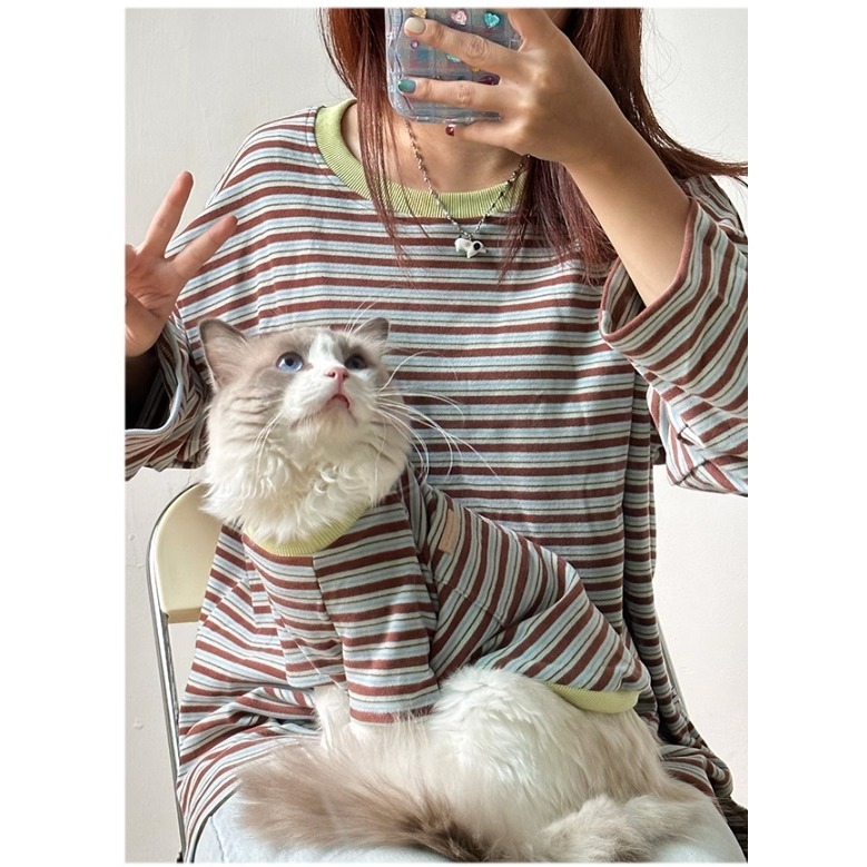 【汪喵森活】4色經典條紋衣 寵物親子裝 開岔下擺 母女裝 父子裝 寵物衣服 秋冬服飾 狗衣服 小型犬服飾 春秋款 貓咪-細節圖7