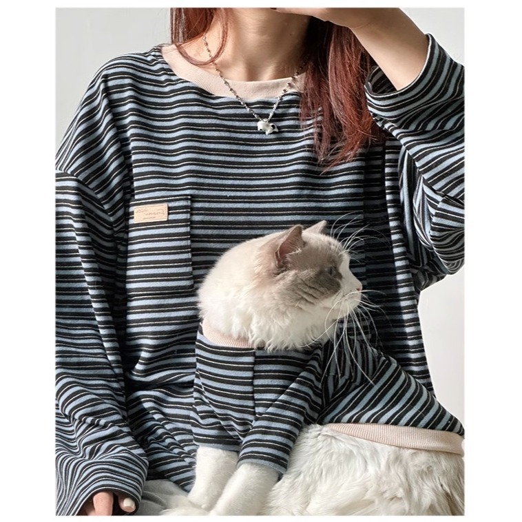 【汪喵森活】4色經典條紋衣 寵物親子裝 開岔下擺 母女裝 父子裝 寵物衣服 秋冬服飾 狗衣服 小型犬服飾 春秋款 貓咪-細節圖8