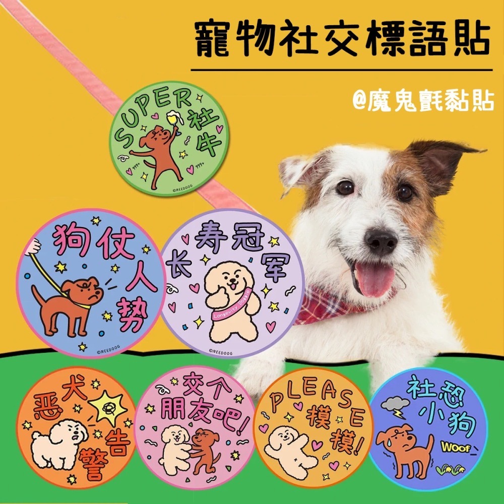 【汪喵森活】 寵物社交貼 雙面 魔鬼氈 寵物標語貼 寵物字貼 可愛圖案 社交標籤貼 寵物牽繩裝飾 寵物牽繩 遛貓 遛狗-細節圖4