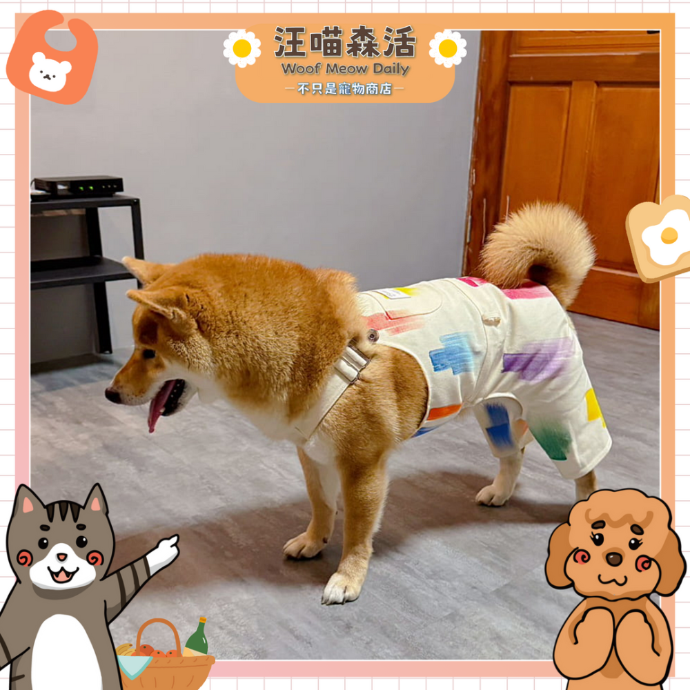 【汪喵森活】 春日美術館 手刷彩繪 牛仔 35kg內 吊帶裙 吊帶褲 寵物服飾 狗衣服 比熊 博美 貴賓 小型犬 柴犬-細節圖2