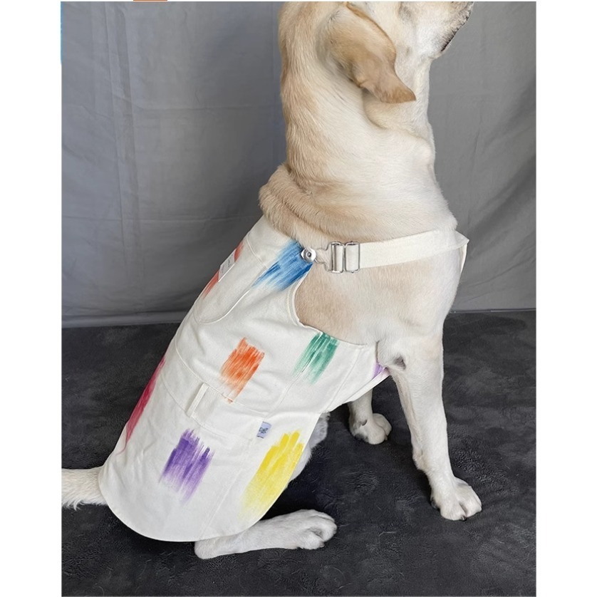 【汪喵森活】 春日美術館 手刷彩繪 牛仔 35kg內 吊帶裙 吊帶褲 寵物服飾 狗衣服 比熊 博美 貴賓 小型犬 柴犬-細節圖7