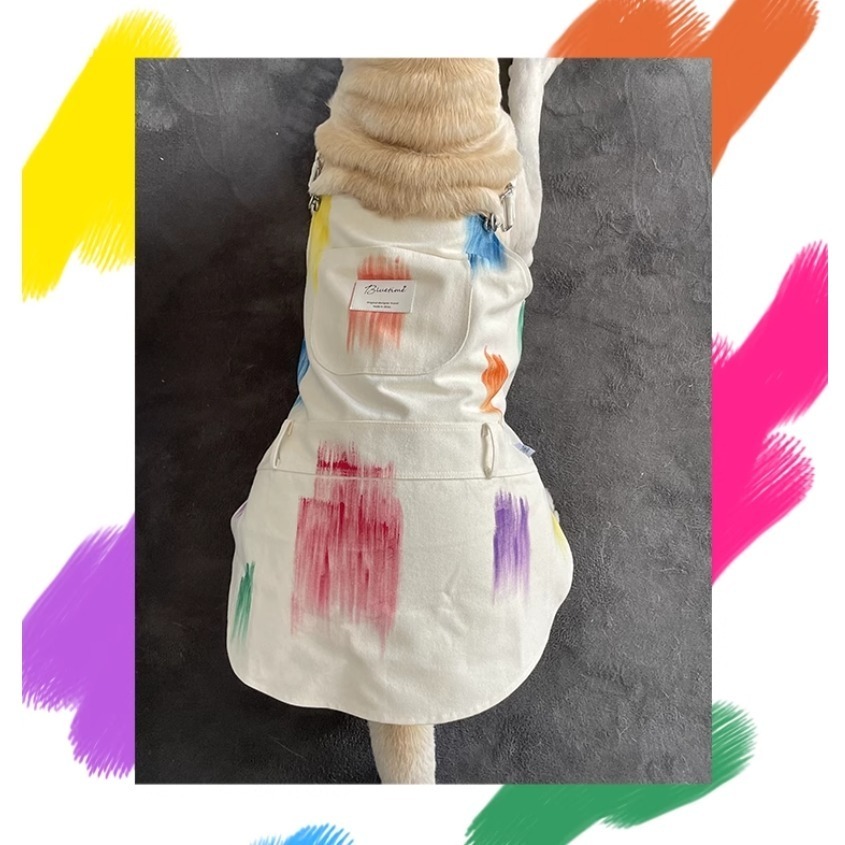 【汪喵森活】 春日美術館 手刷彩繪 牛仔 35kg內 吊帶裙 吊帶褲 寵物服飾 狗衣服 比熊 博美 貴賓 小型犬 柴犬-細節圖8