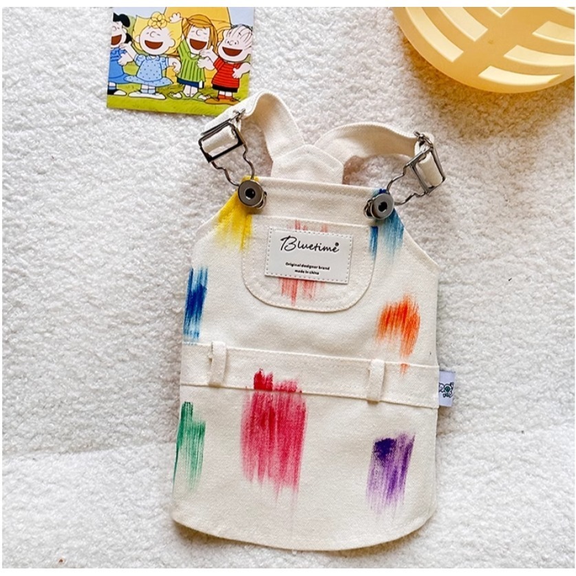 【汪喵森活】 春日美術館 手刷彩繪 牛仔 35kg內 吊帶裙 吊帶褲 寵物服飾 狗衣服 比熊 博美 貴賓 小型犬 柴犬-細節圖10