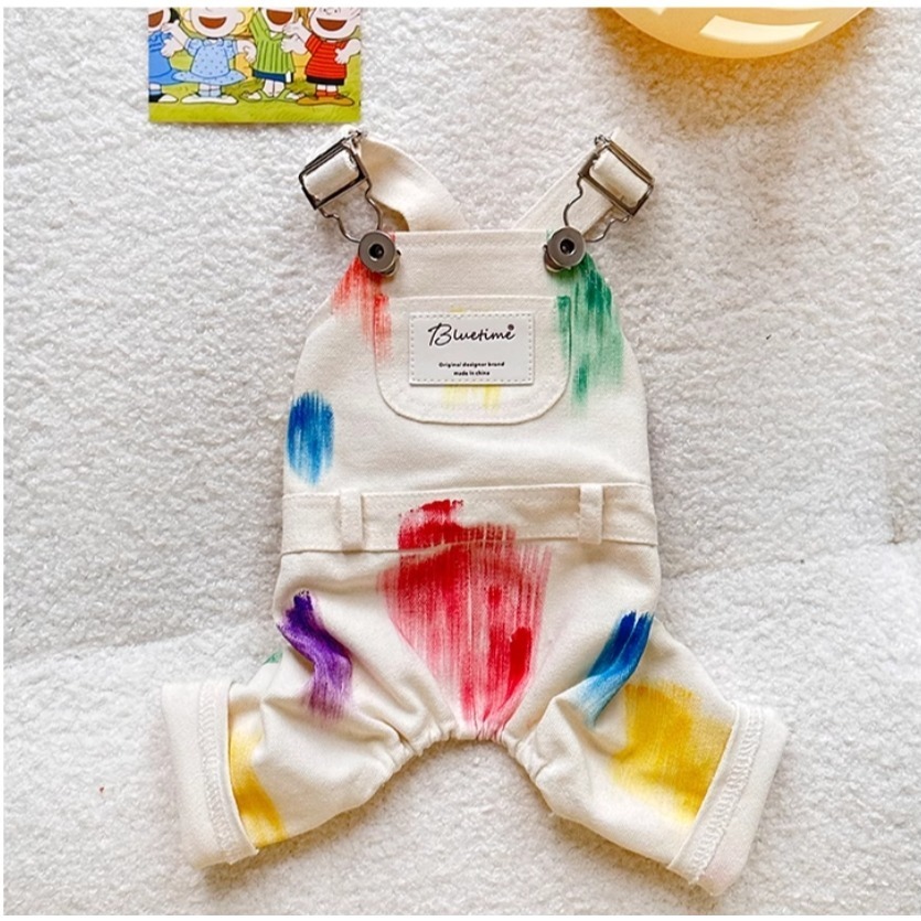 【汪喵森活】 春日美術館 手刷彩繪 牛仔 35kg內 吊帶裙 吊帶褲 寵物服飾 狗衣服 比熊 博美 貴賓 小型犬 柴犬-細節圖11