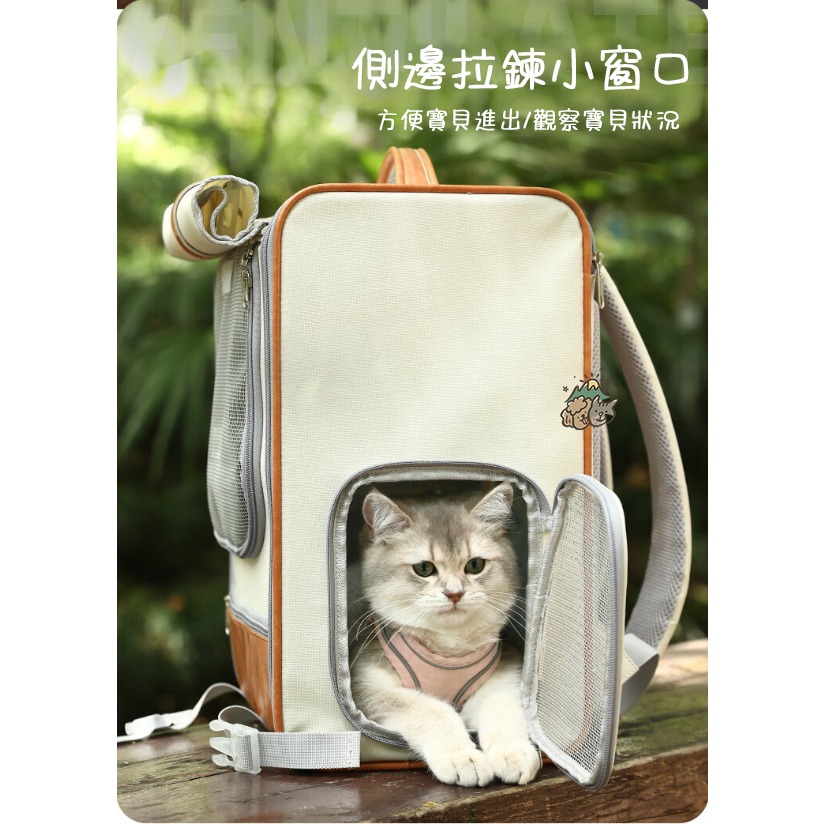 【汪喵森活】 加大! 透氣撞色後背包 捲簾小窗 寵物背包 寵物後背包 寵物外出包 貓外出包 貓狗背包 寵物帳篷 貓狗帳篷-細節圖5