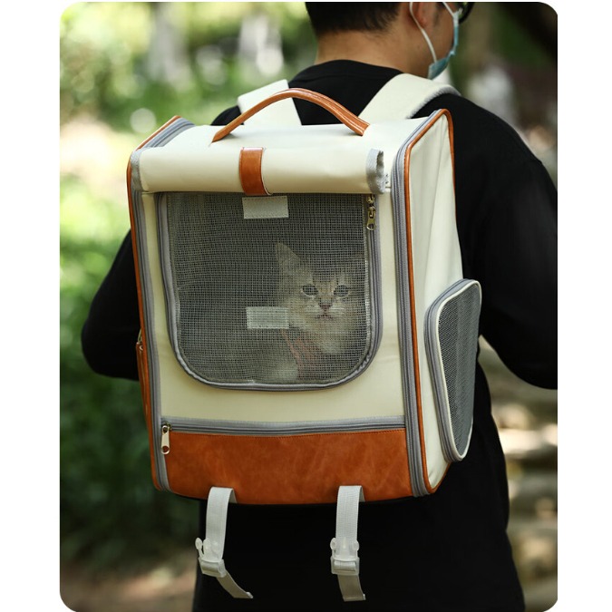 【汪喵森活】 加大! 透氣撞色後背包 捲簾小窗 寵物背包 寵物後背包 寵物外出包 貓外出包 貓狗背包 寵物帳篷 貓狗帳篷-細節圖6