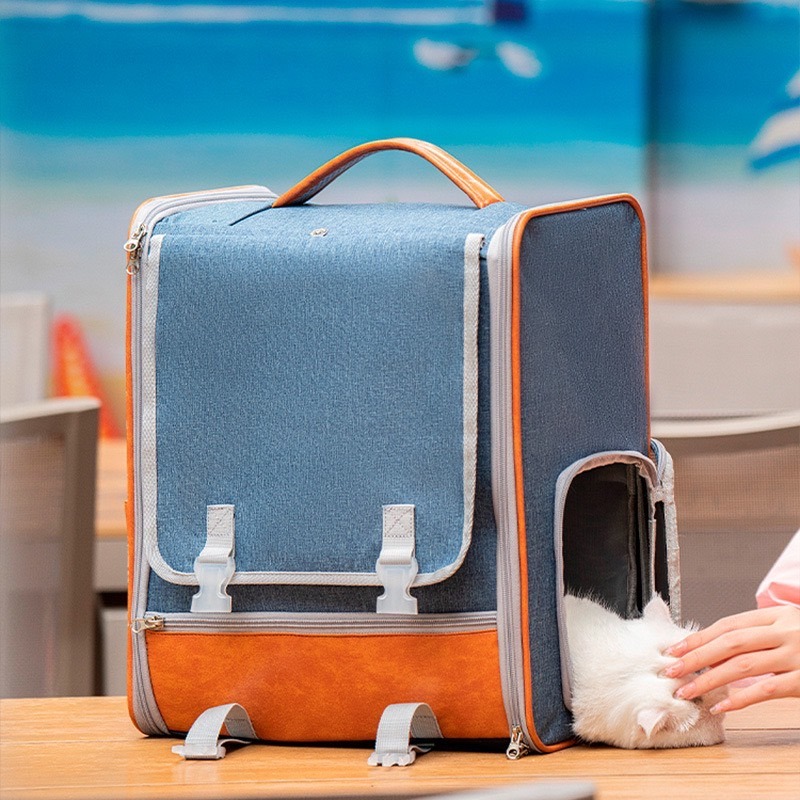 【汪喵森活】 加大! 透氣撞色後背包 捲簾小窗 寵物背包 寵物後背包 寵物外出包 貓外出包 貓狗背包 寵物帳篷 貓狗帳篷-細節圖9