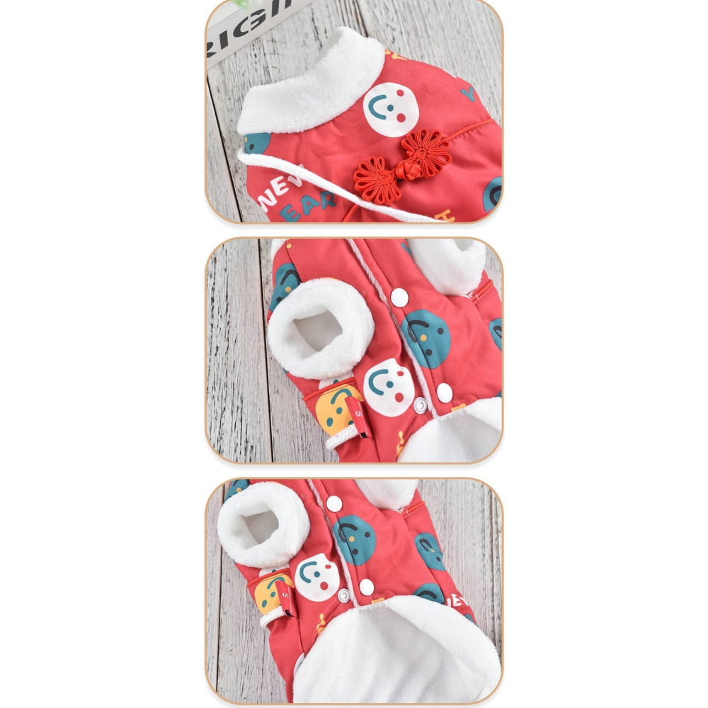 【汪喵森活】 紅色白色 過年 22kg內 日系笑臉 保暖背心 福 小包包 春節 寵物衣服 狗衣服 貓咪 鋪棉背心 新年-細節圖5