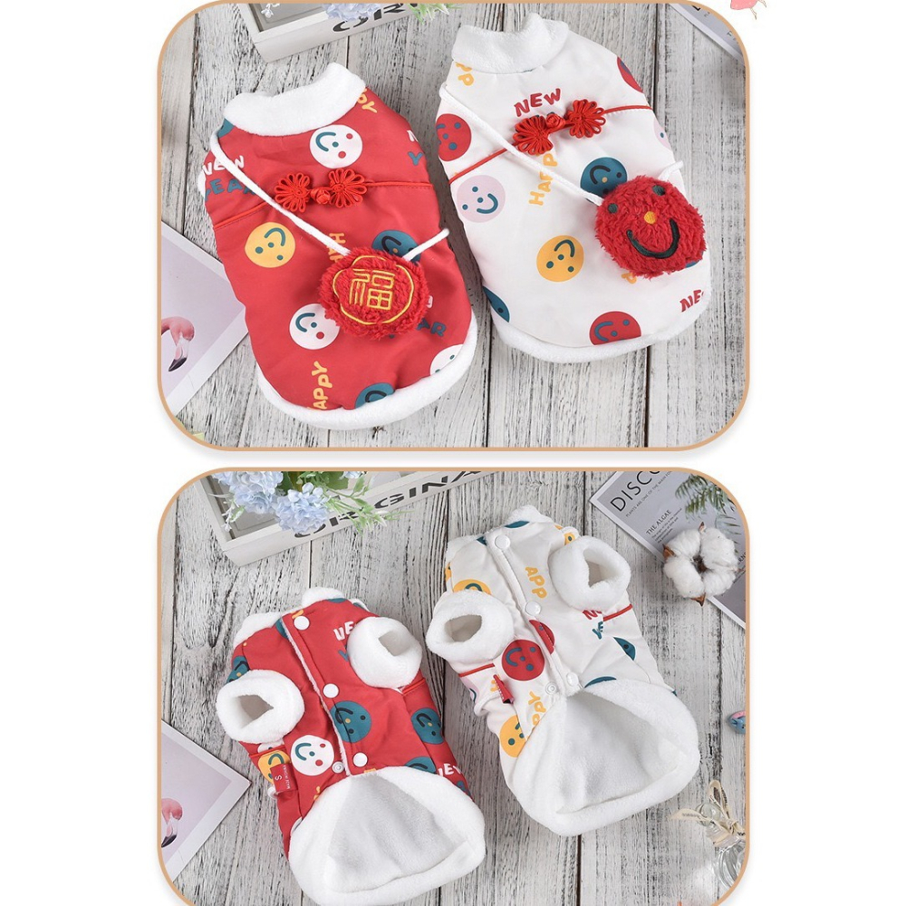 【汪喵森活】 紅色白色 過年 22kg內 日系笑臉 保暖背心 福 小包包 春節 寵物衣服 狗衣服 貓咪 鋪棉背心 新年-細節圖6