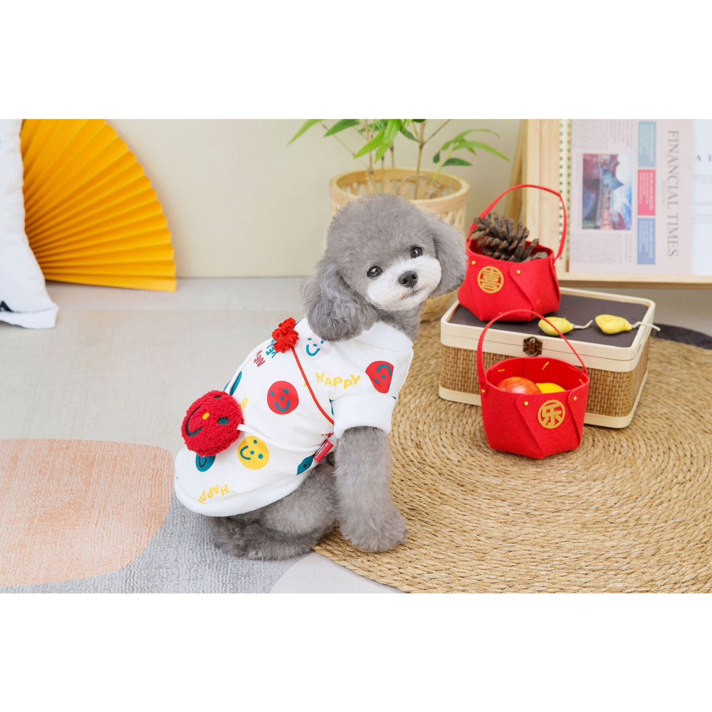 【汪喵森活】 紅色白色 過年 22kg內 日系笑臉 保暖背心 福 小包包 春節 寵物衣服 狗衣服 貓咪 鋪棉背心 新年-細節圖9