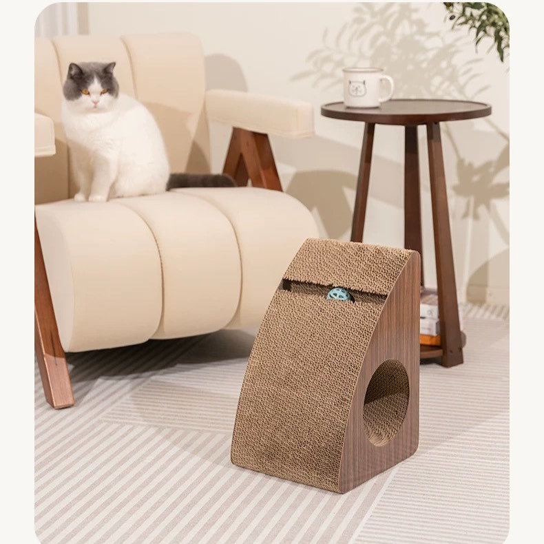 【汪喵森活】可超商 三角型 貓抓板 三角貓抓板 拱面 鈴鐺 瓦楞紙 貓用 磨爪 洞穴貓抓板 貓草 貓咪玩具 貓咪用品-細節圖5