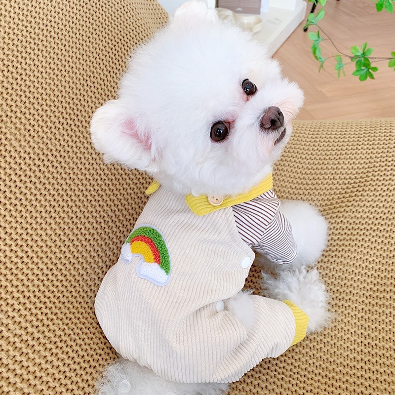 【汪喵森活】 彩虹吊帶褲 燈心絨 2色 加棉保暖 狗狗衣服 比熊 博美 貴賓 貓咪 小型犬服飾 吉娃娃 雪納瑞 西施 比-細節圖9