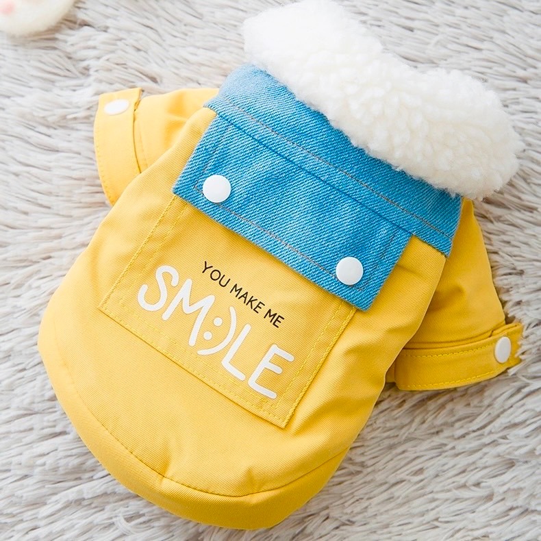 【汪喵森活】 SMILE 黃色 牛仔鋪棉外套 狗衣服 比熊 博美 貴賓 貓咪 小型犬服飾 吉娃娃 西施 比熊 秋冬服飾-細節圖9