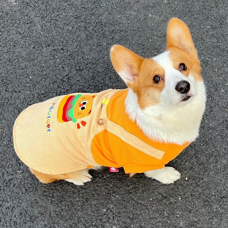 【汪喵森活】 漢堡 假兩件 吊帶裙 18kg內 牽引扣 狗衣服 比熊 博美 貴賓 貓咪 秋冬服飾 米克斯 柴犬 比熊-細節圖3