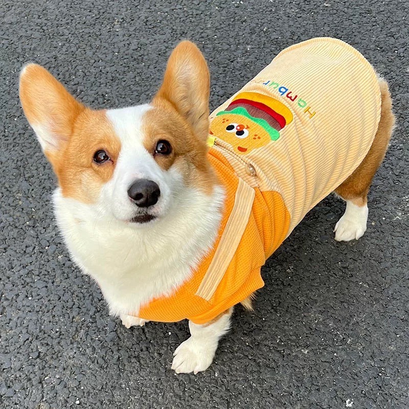 【汪喵森活】 漢堡 假兩件 吊帶裙 18kg內 牽引扣 狗衣服 比熊 博美 貴賓 貓咪 秋冬服飾 米克斯 柴犬 比熊-細節圖4