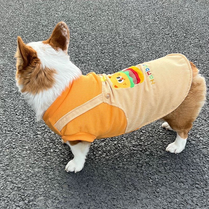 【汪喵森活】 漢堡 假兩件 吊帶裙 18kg內 牽引扣 狗衣服 比熊 博美 貴賓 貓咪 秋冬服飾 米克斯 柴犬 比熊-細節圖5