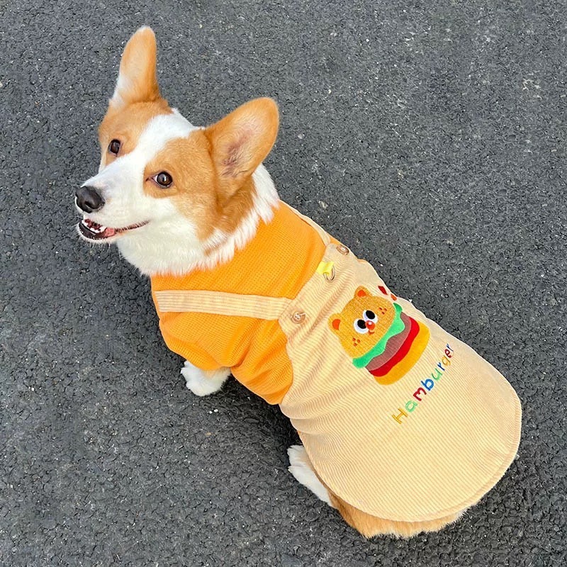 【汪喵森活】 漢堡 假兩件 吊帶裙 18kg內 牽引扣 狗衣服 比熊 博美 貴賓 貓咪 秋冬服飾 米克斯 柴犬 比熊-細節圖6