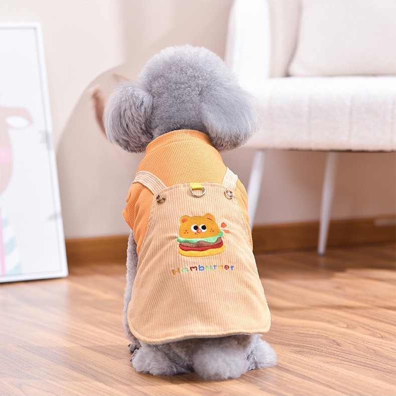 【汪喵森活】 漢堡 假兩件 吊帶裙 18kg內 牽引扣 狗衣服 比熊 博美 貴賓 貓咪 秋冬服飾 米克斯 柴犬 比熊-細節圖7