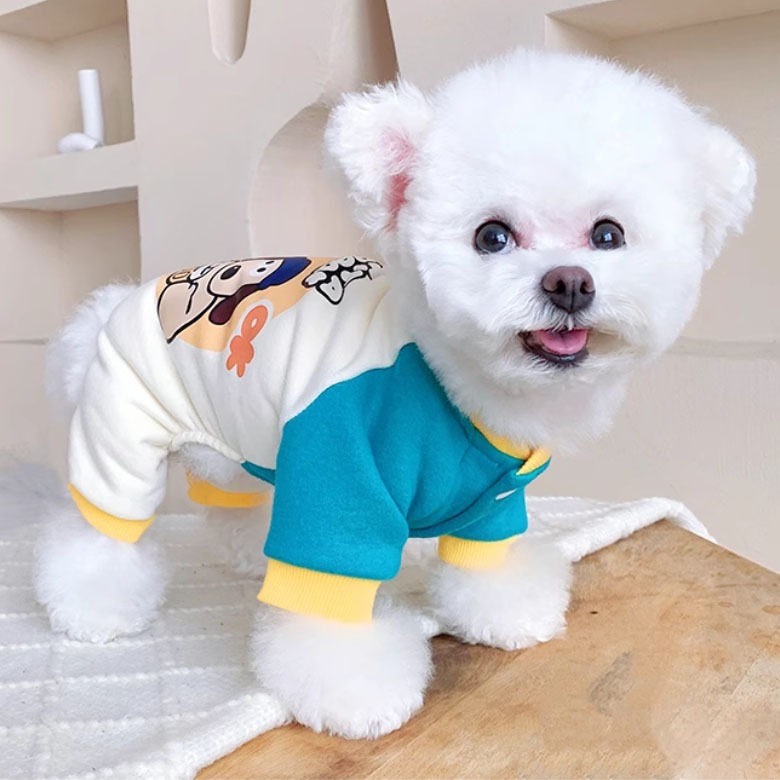 【汪喵森活】4款 熊熊 狗狗 可愛動物 撞色拼接 四腳衣 牽引扣 狗衣服 比熊 博美 貴賓 貓咪 秋冬服飾 米克斯 柴犬-細節圖4