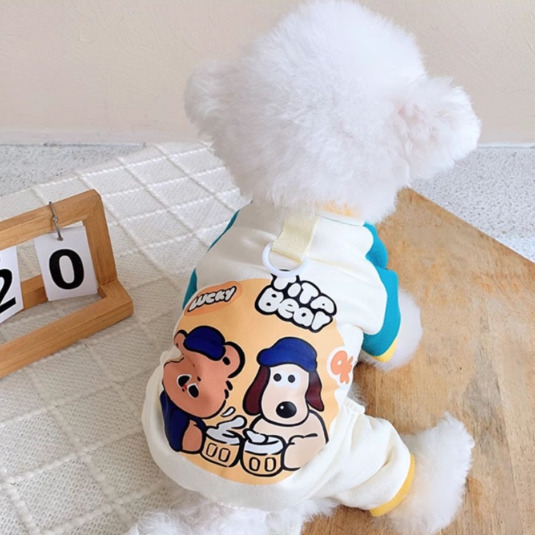 【汪喵森活】4款 熊熊 狗狗 可愛動物 撞色拼接 四腳衣 牽引扣 狗衣服 比熊 博美 貴賓 貓咪 秋冬服飾 米克斯 柴犬-細節圖5