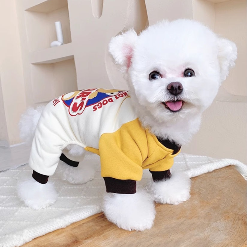 【汪喵森活】4款 熊熊 狗狗 可愛動物 撞色拼接 四腳衣 牽引扣 狗衣服 比熊 博美 貴賓 貓咪 秋冬服飾 米克斯 柴犬-細節圖6